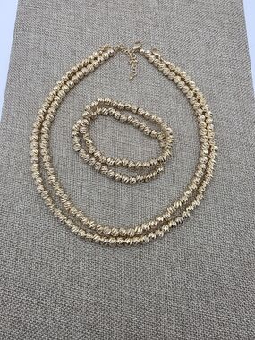 Easton Elle Gold-Tone Textured Bead Necklace and Bracelet Set
